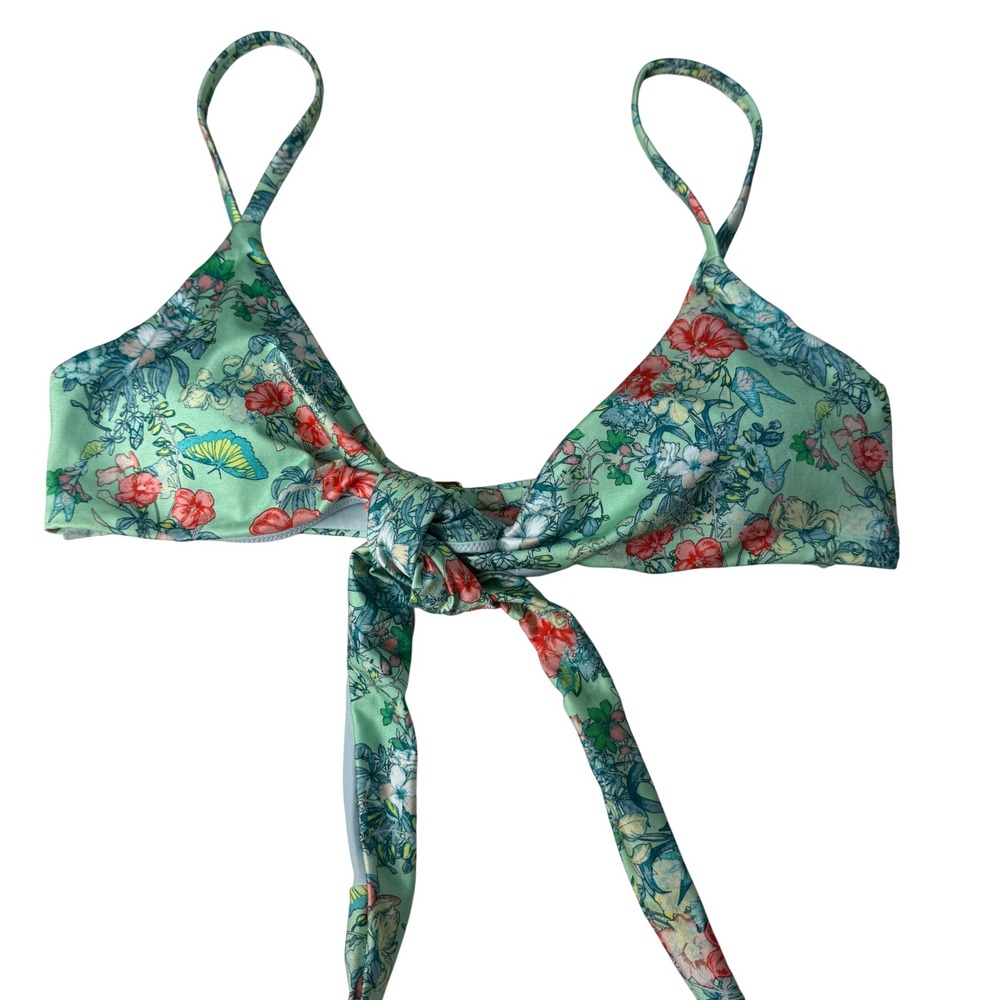Victorias Secret Womens Large Bikini Top Mint Green Floral Butterfly Tie Front